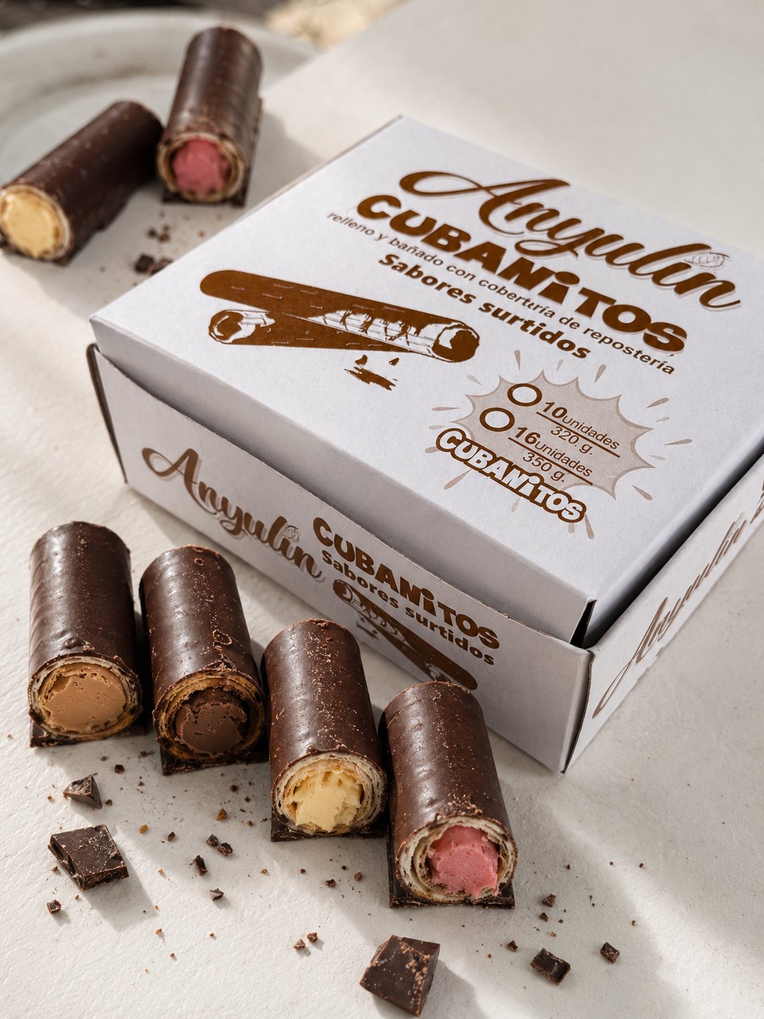 Caja de Cubanitos Anyulín x10 y x16 con cubanitos cortados